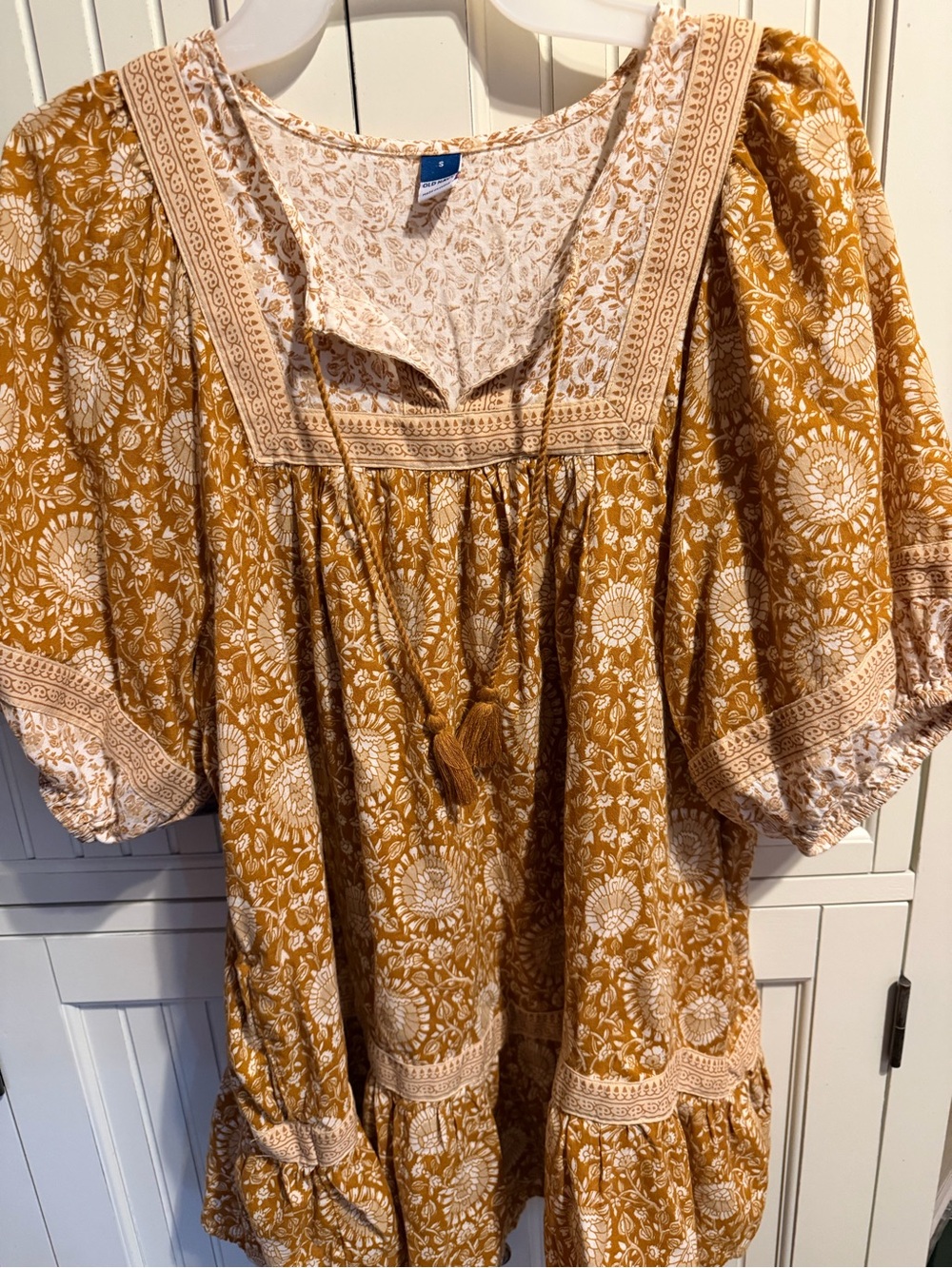 Old Navy Cream Tunic with Tan Floral Print
